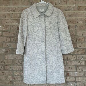 LOFT Women’s Silver Metallic Paisley Button-up Jacket Blazer Size 4
